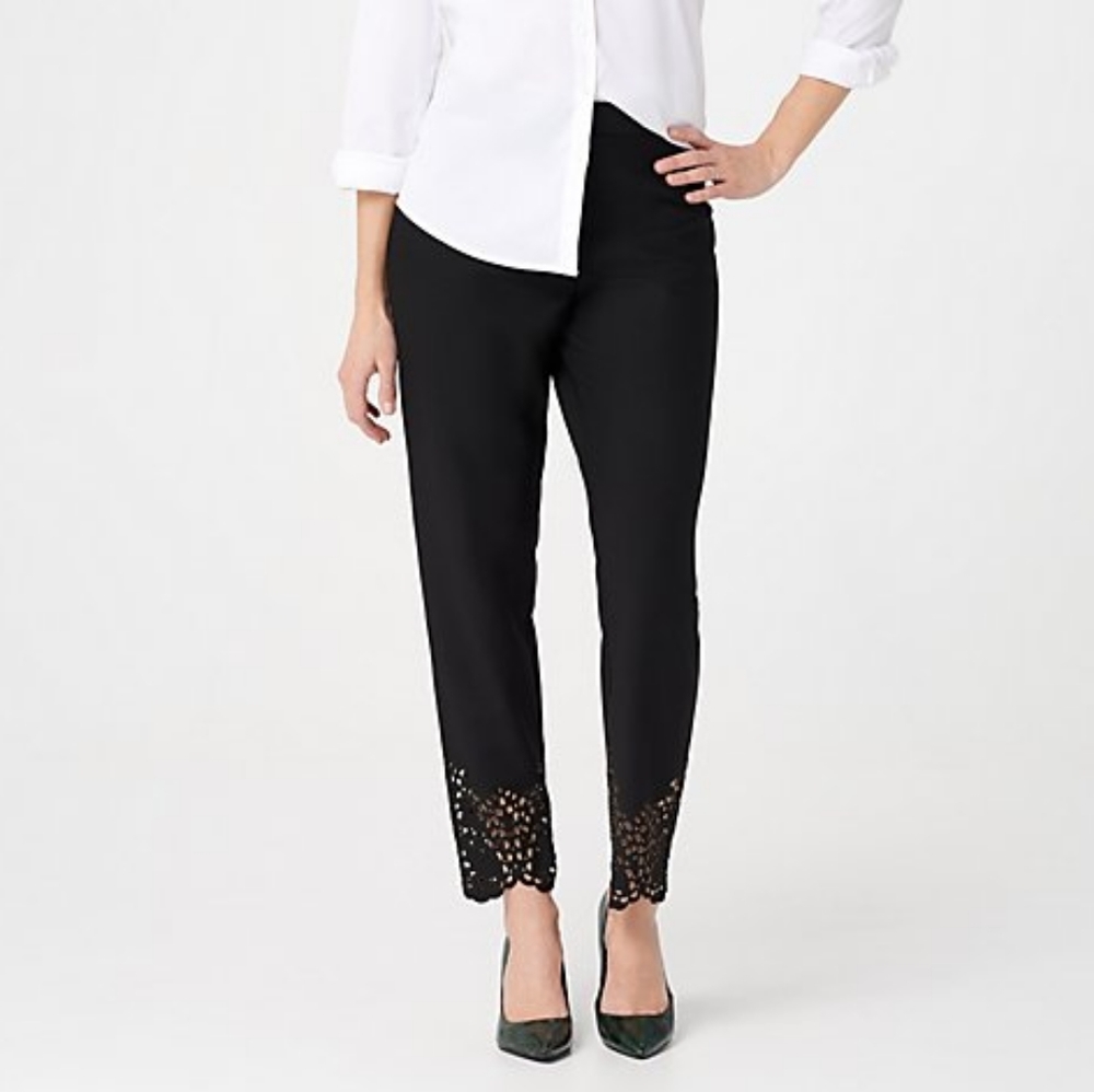 Dennis Basso pants with lasarscut out detail